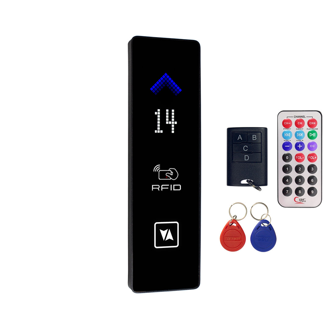 نل شستی کارتی روکار احضار طبقه با نمایشگر سگمنت LED سفید و کلید تاچ چهارگوش مجهز به اکسس کنترل کارتی و سیستم احضار با ریموت جک درب پارکینگ - سری ST